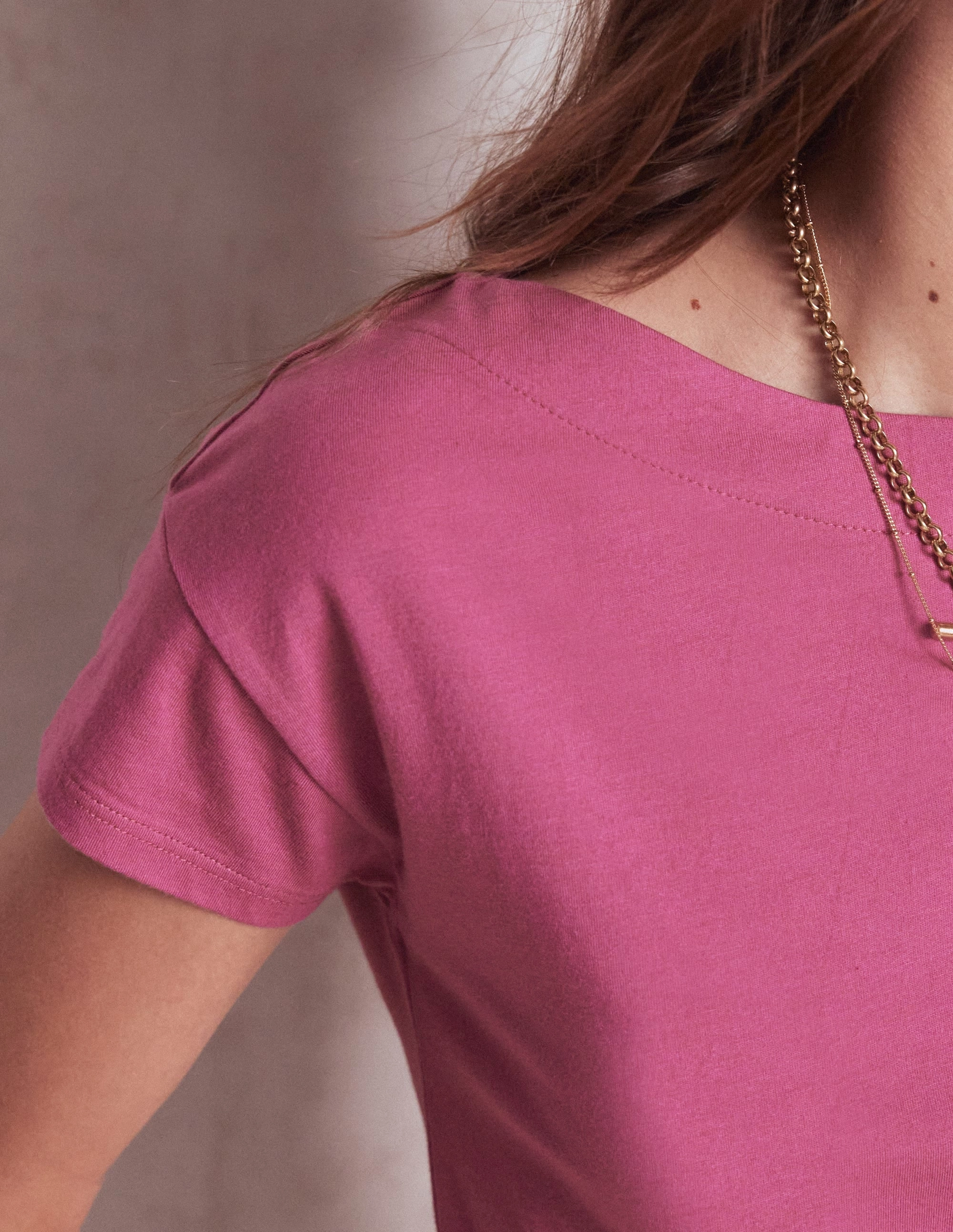 Hidden Storage Pockets LongSleeve Supersoft Boat Neck T-Shirt-Purple Damson Stretchable Side Gussets