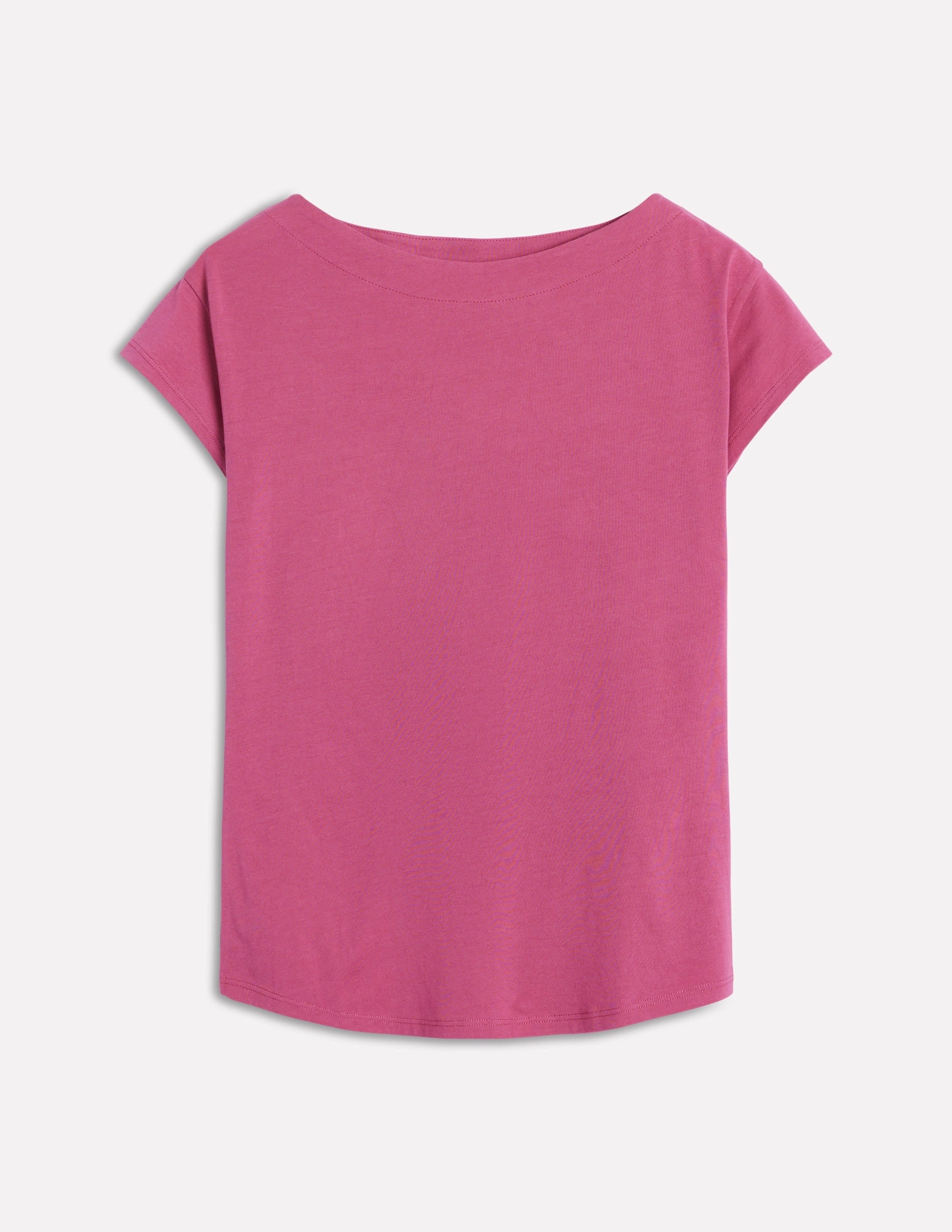 Slim Silhouette Supersoft Boat Neck T-Shirt-Purple Damson Stretchable Side Gussets
