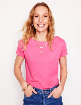 Supersoft Boat Neck T-Shirt-Tickled Pink Low Impact Dye Certification Multi Directional Zipper Placement Airflow Mesh Lining