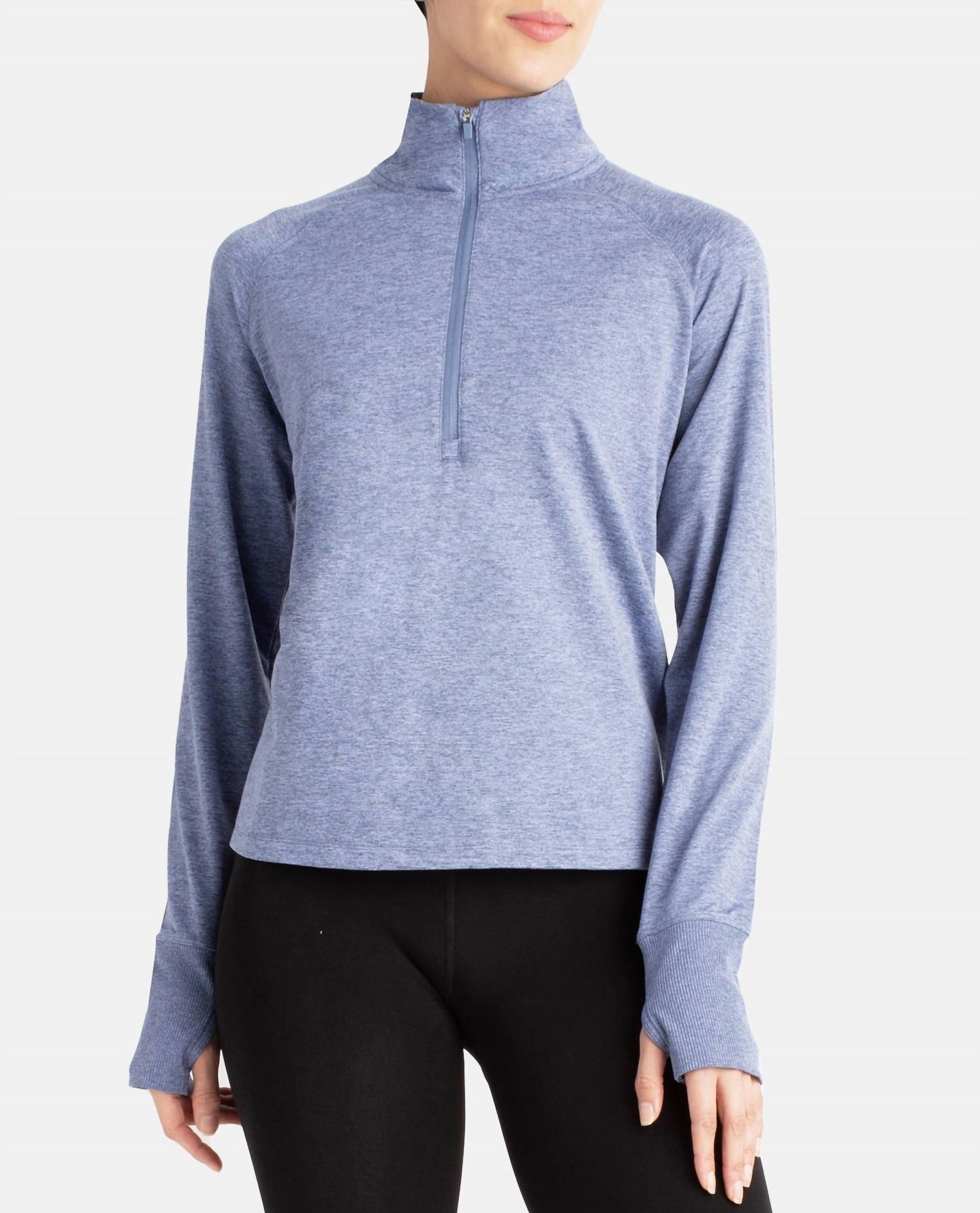 Supersoft Quarter Zip Pullover Sweatshirt In Stonewash Melange Chilly Day Knitwear Chilly Knitwear
