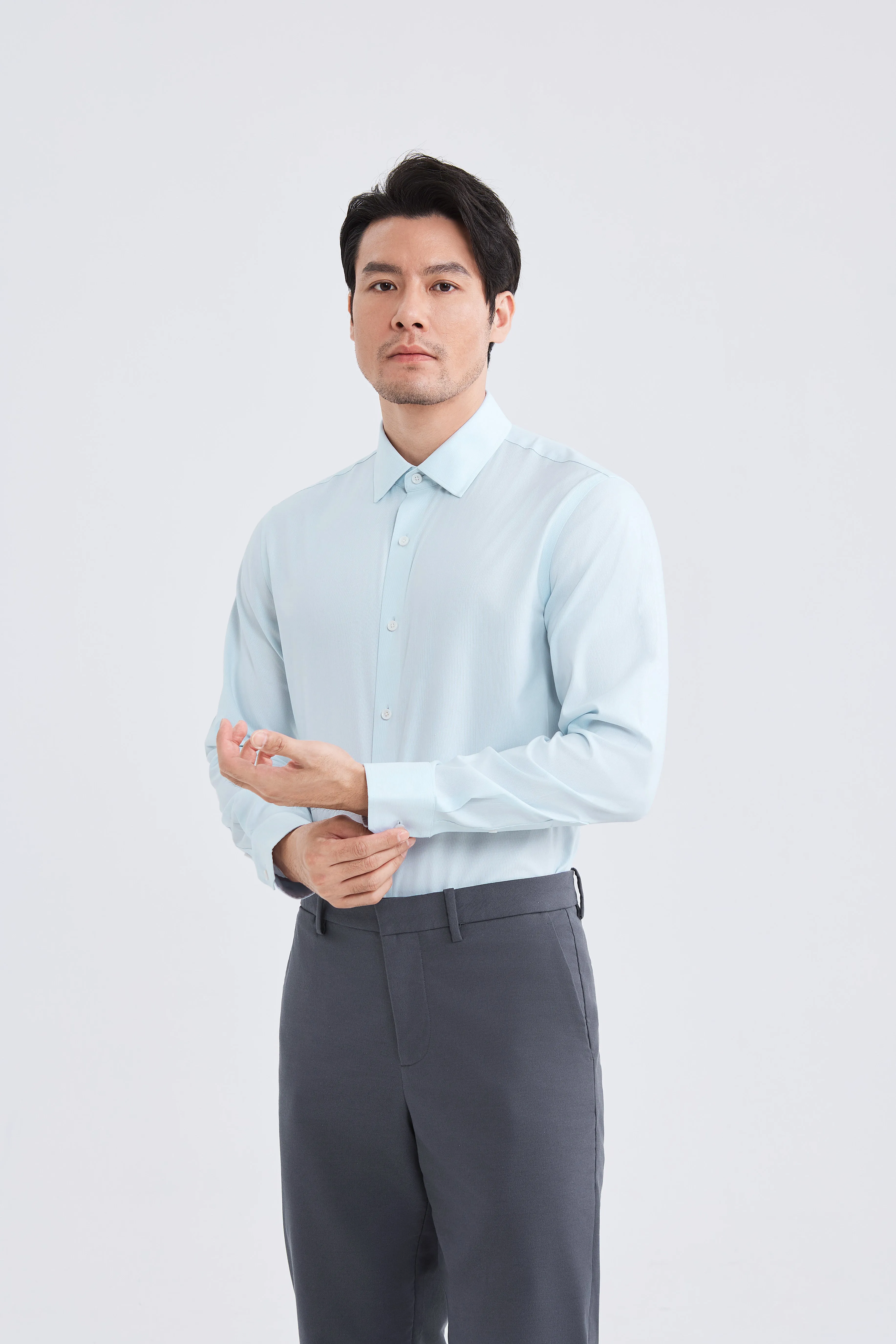 Supreme Cotton-Cashmere Dobby Dress Shirt | Pale Blue Stripes 28699N Anti Pilling Surface