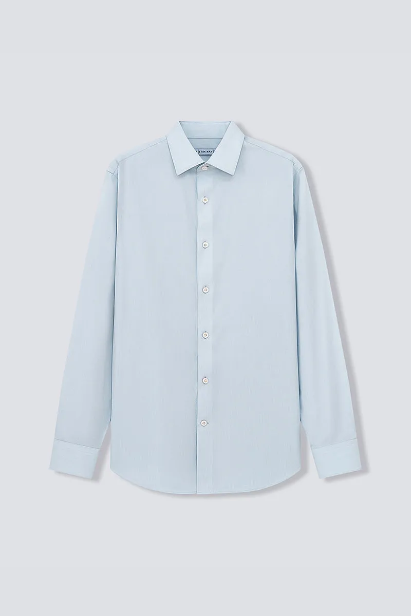 High-Quality Fabric Team Building Supreme Cotton-Cashmere Dobby Dress Shirt | Pale Blue Stripes 28699N