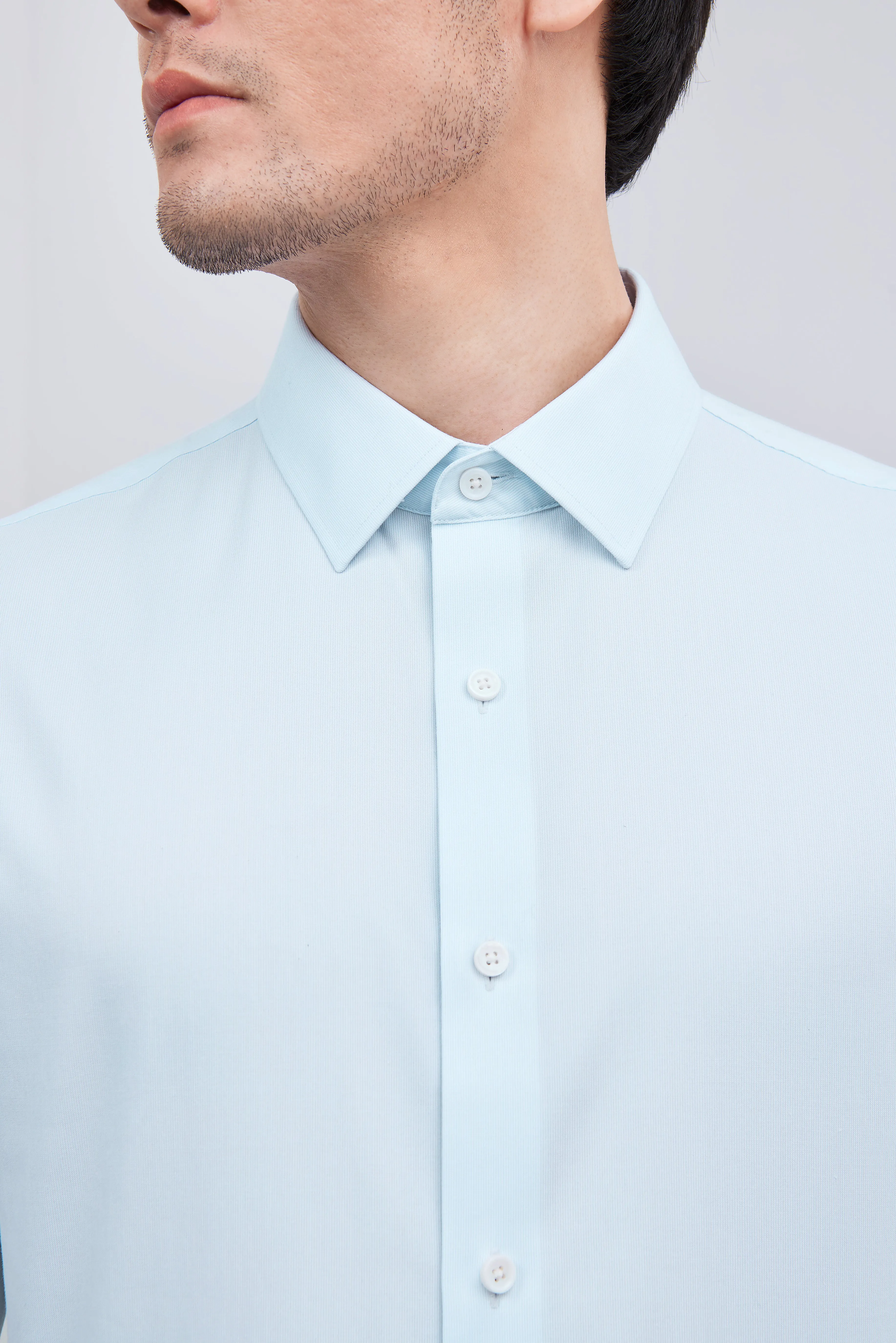 Supreme Cotton-Cashmere Dobby Dress Shirt | Pale Blue Stripes 28699N Breathable Layer