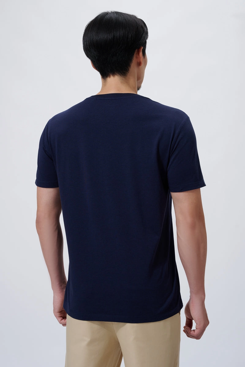 Comfortable and Chic light layering Supreme Cotton-Silk Crew Neck T-Shirt | Navy NYYD01