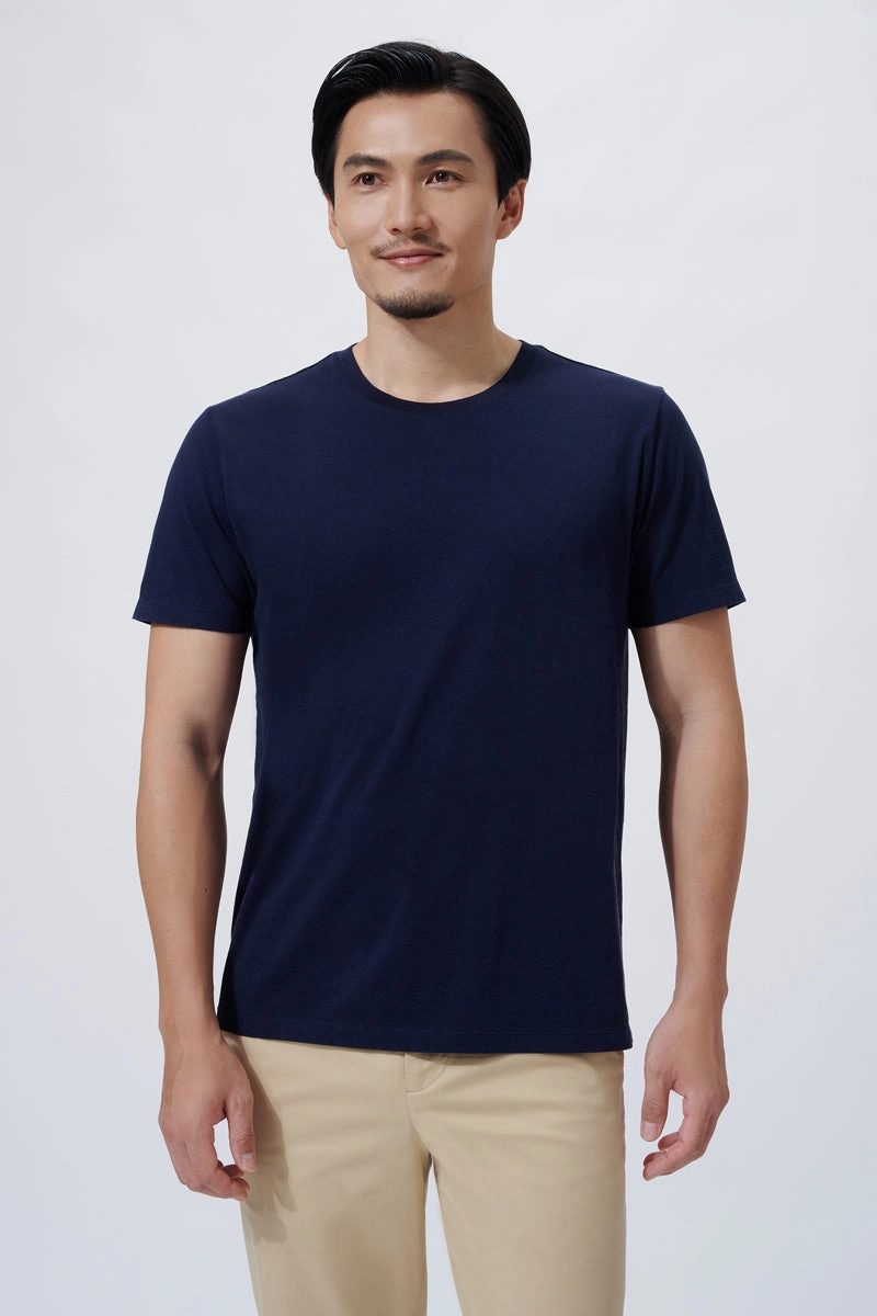 Supreme Cotton-Silk Crew Neck T-Shirt | Navy NYYD01 Minimalist Style Casual Comfort Top