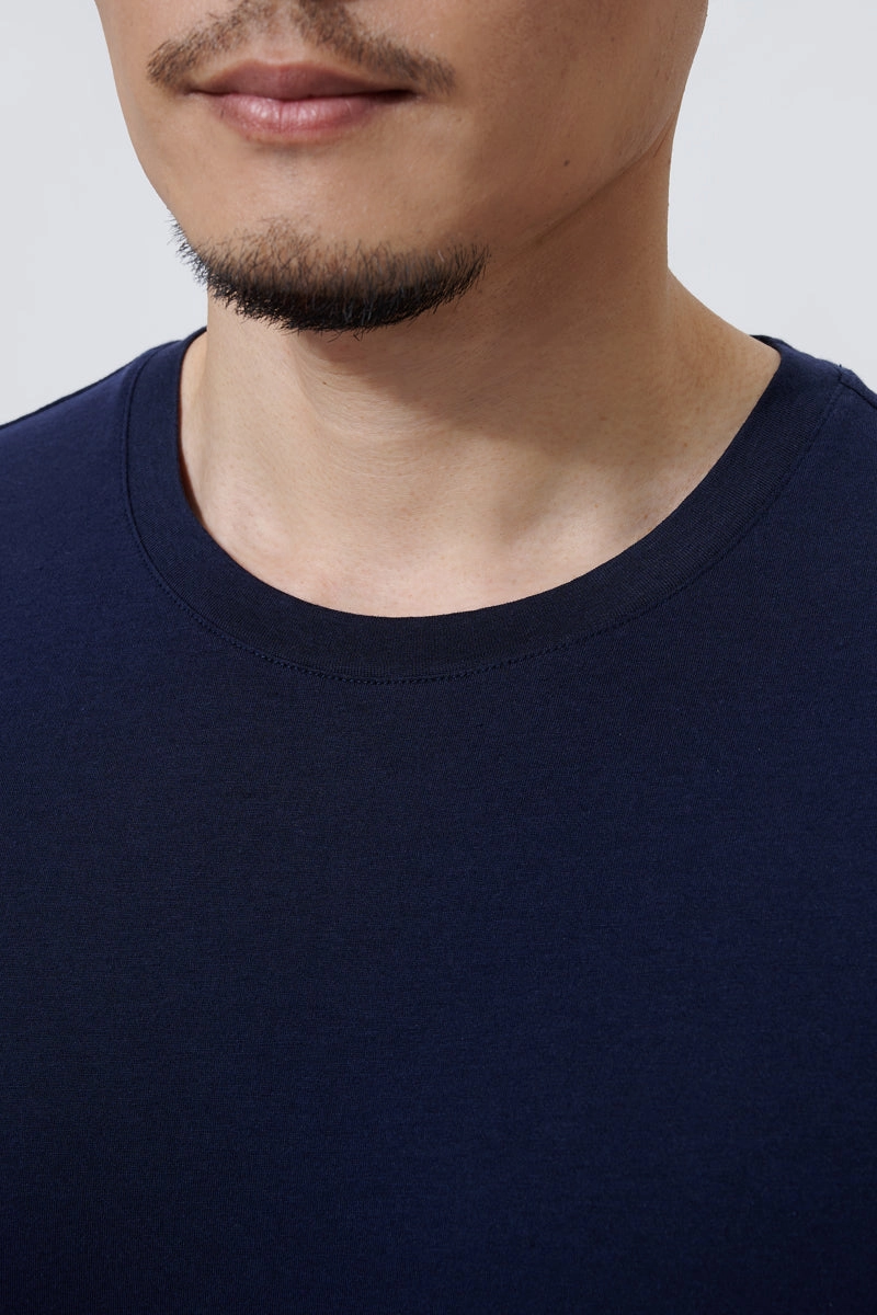 Supreme Cotton-Silk Crew Neck T-Shirt | Navy NYYD01 Chic Outfit monochromatic