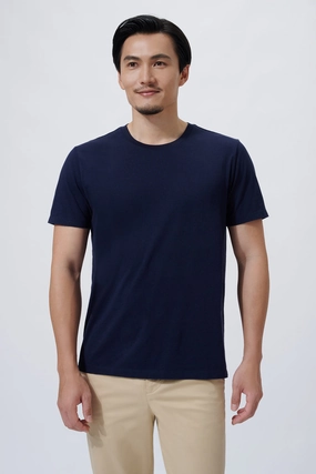 Supreme Cotton-Silk Crew Neck T-Shirt | Navy NYYD01 Minimalist Style Casual Comfort Top