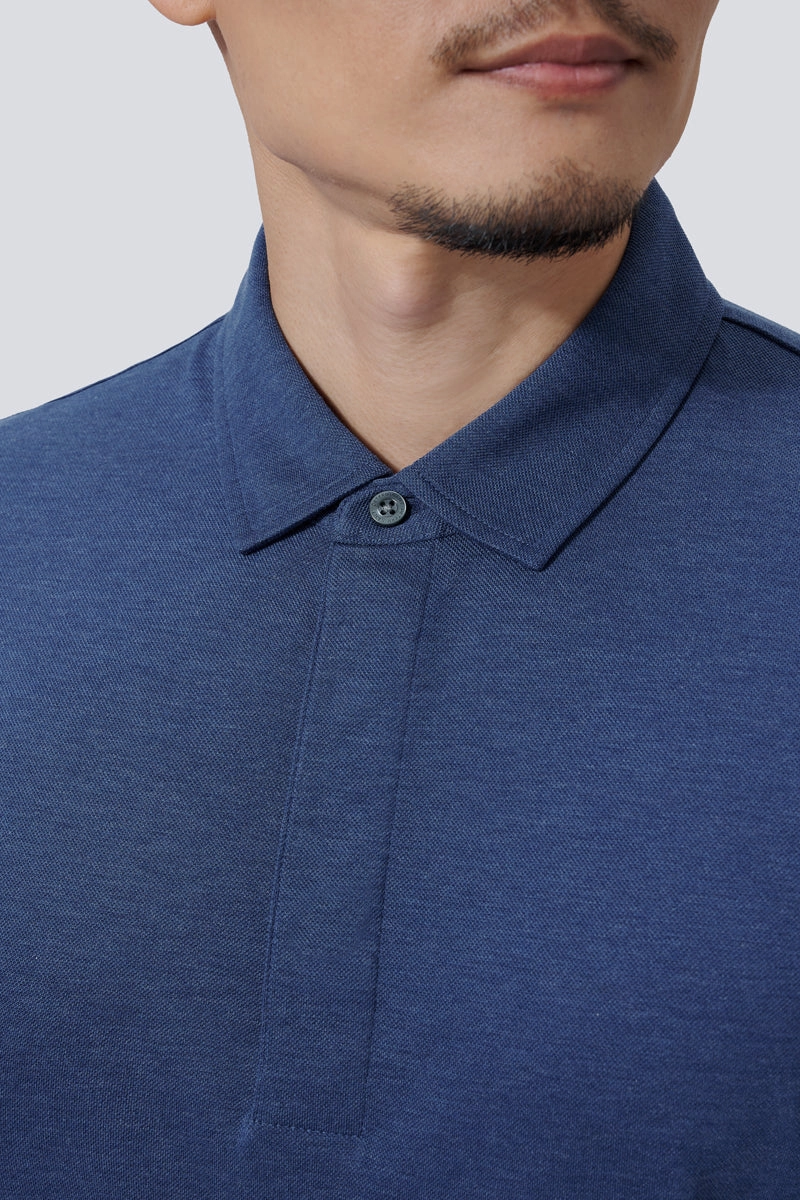 Supreme Cotton-Silk Pique Polo | Blue EB1258 Dimensional Stability Weave Perfect Fit
