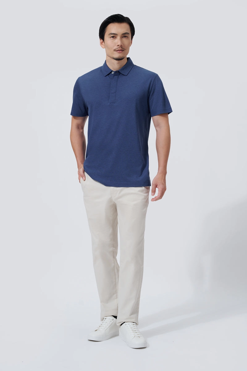 DoubleLayered Fabric Supreme Cotton-Silk Pique Polo | Blue EB1258
