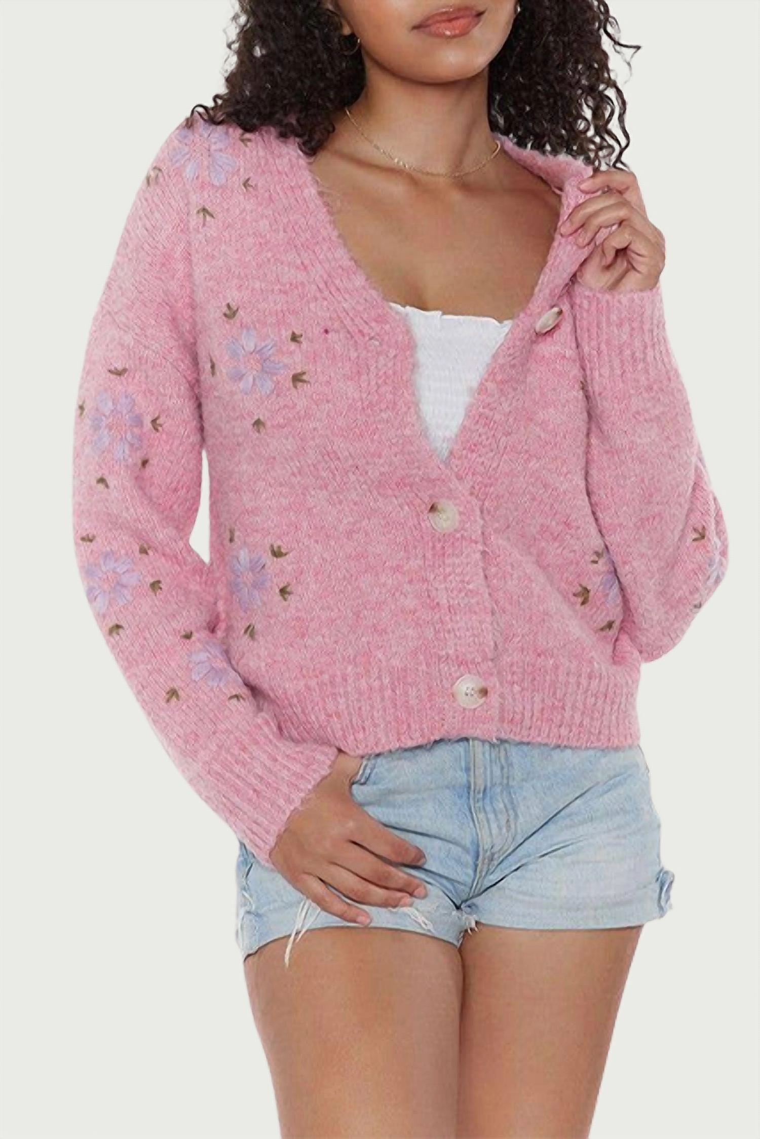 Surat Floral Cardigan In Pink Winter Fashion Must-Have Non Restrictive Fit