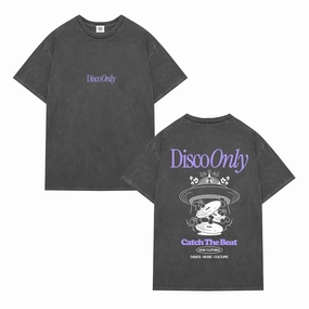 Relaxed Wearable Retro Style DISCO ONLY 'Catch The Beat' Vintage Washed Tee - Black