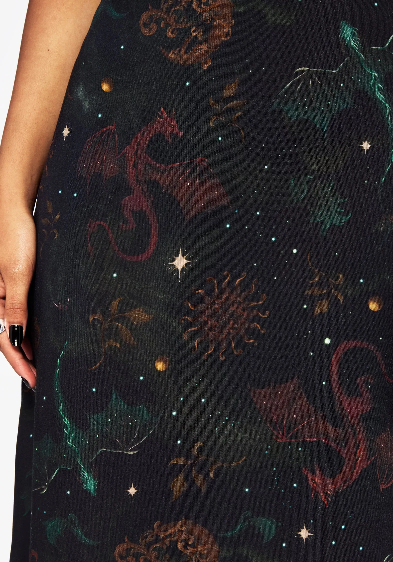 Phoenix Dragon Printed Cami Midi Dress Bright Accent