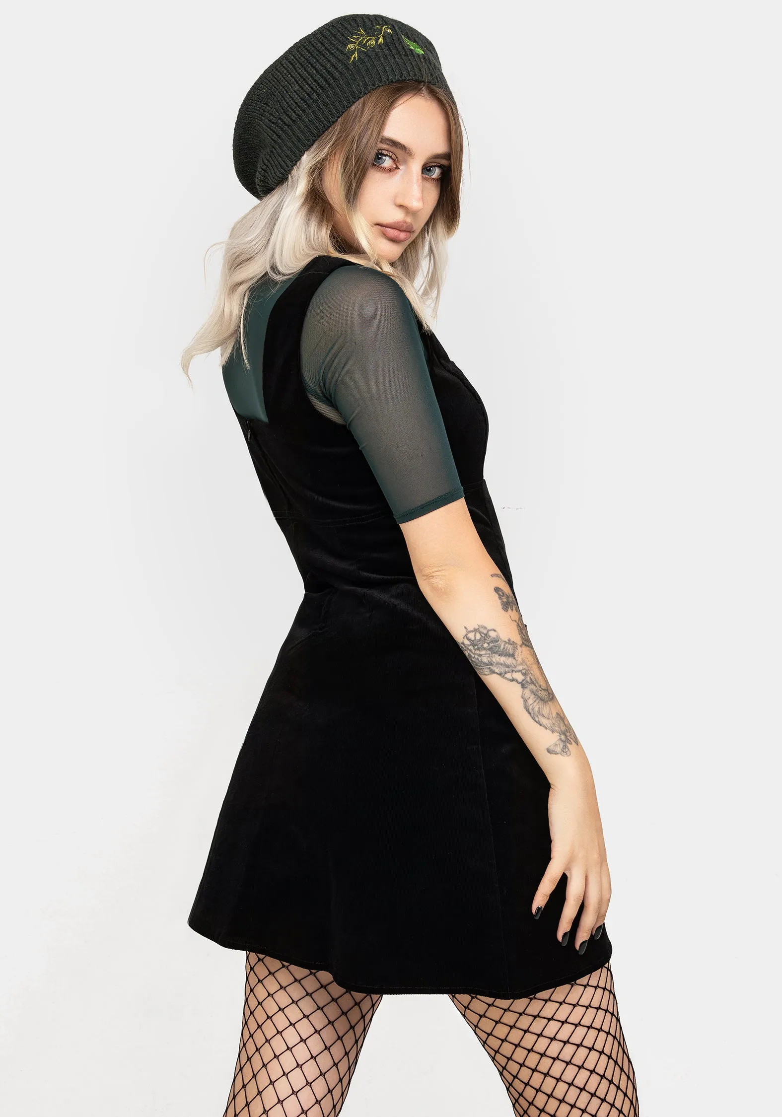 Swamplife Embroidered Cord Mini Pinafore Dress Fashion Layer