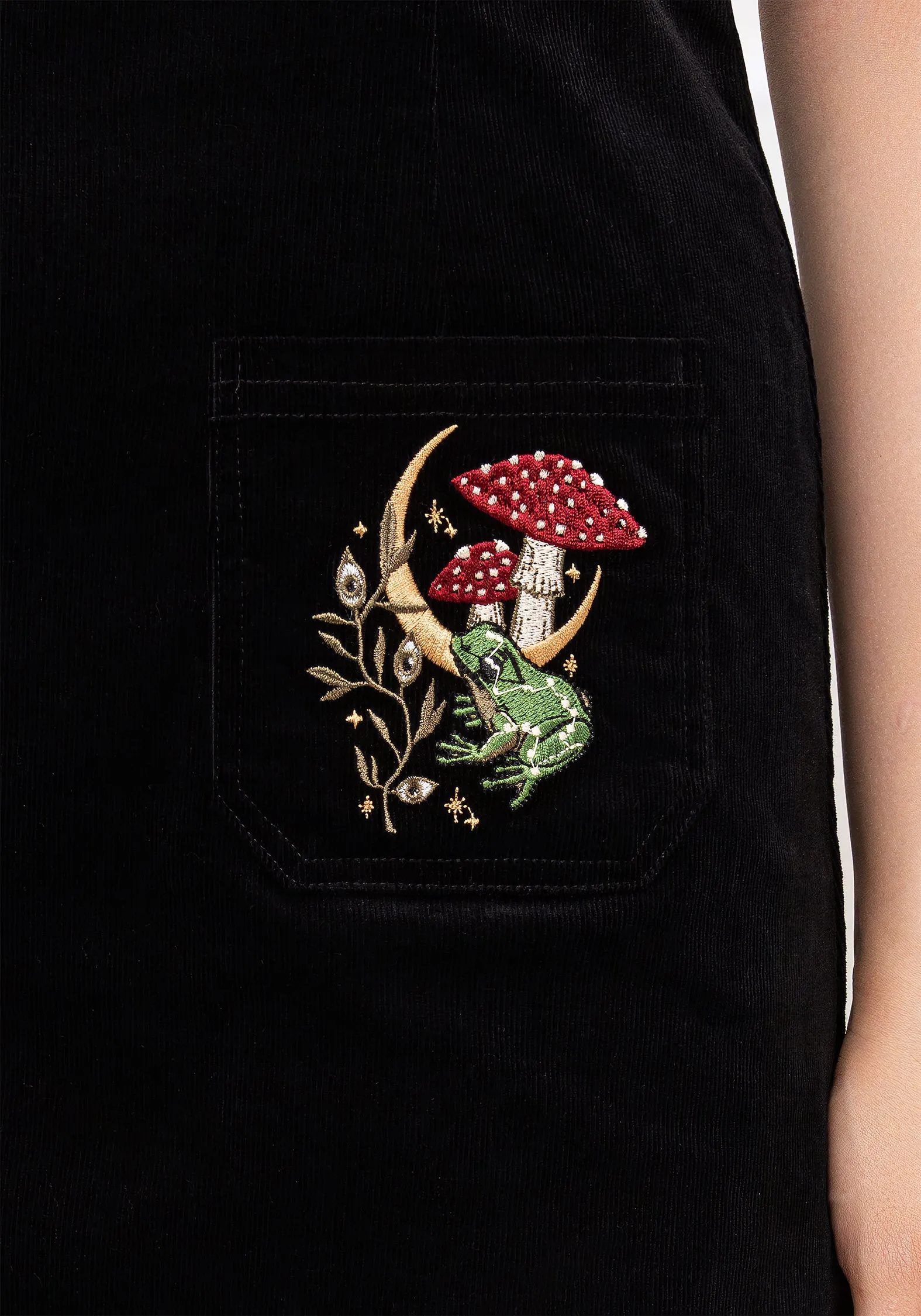 Swamplife Embroidered Cord Mini Pinafore Dress Matte Look