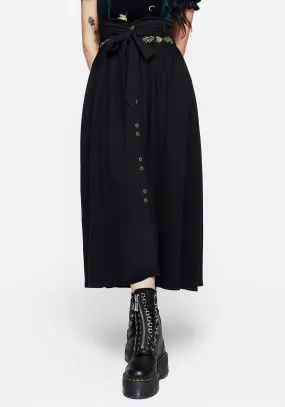 Smart Texture Swamplife Frog Embroidered Linen Blend High Waist Midaxi Skirt