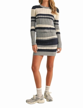 Sweater Knit Top And Skirt Set In Grey/blue/white Winter Ready Wear Subtle Texture Detail