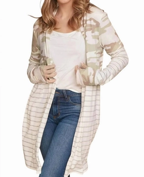 Cold Weather Knitwear Open Cardigan In Camo Stripe