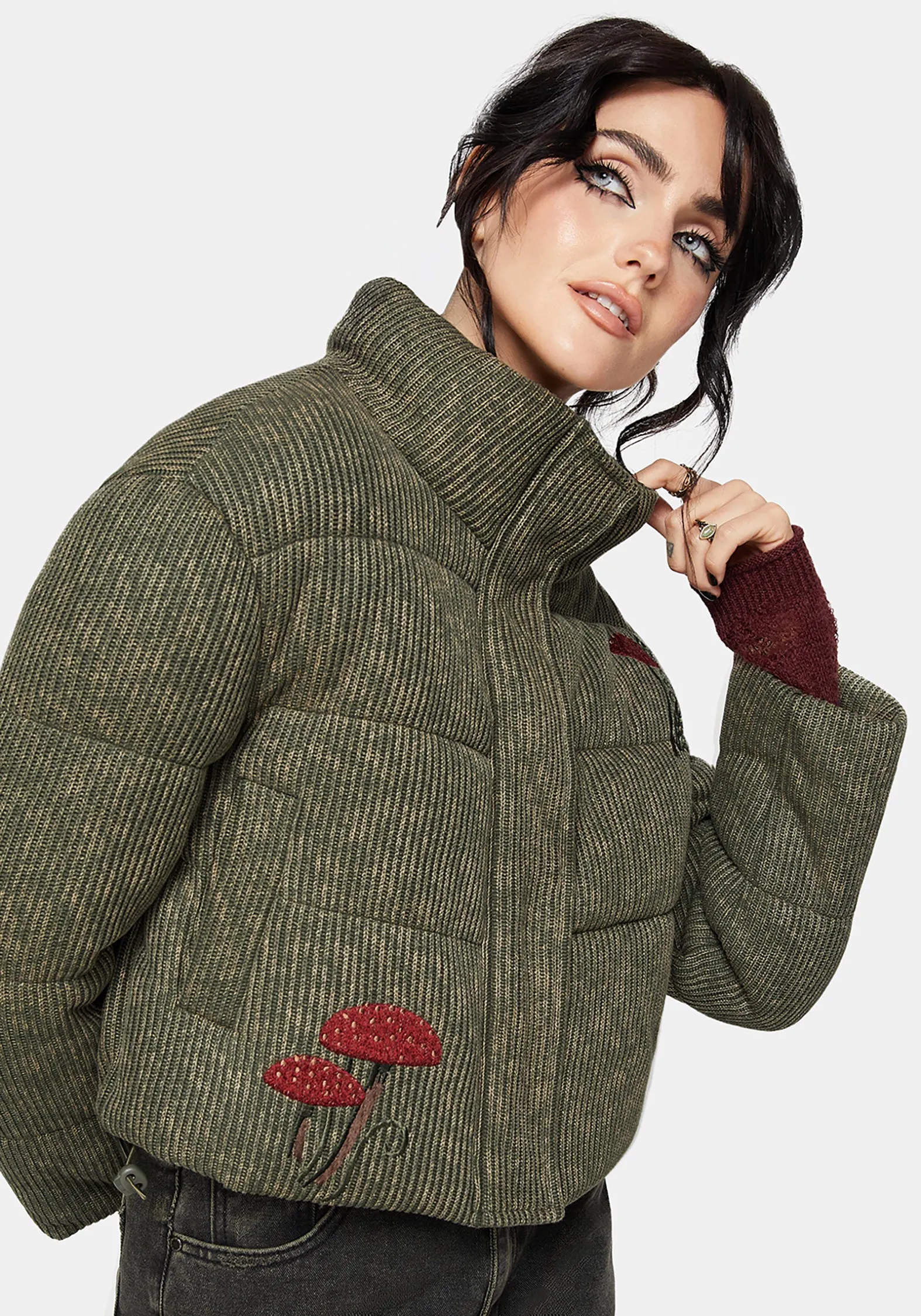 Detachable Lining Sylvia Embroidered Knit Bomber Jacket