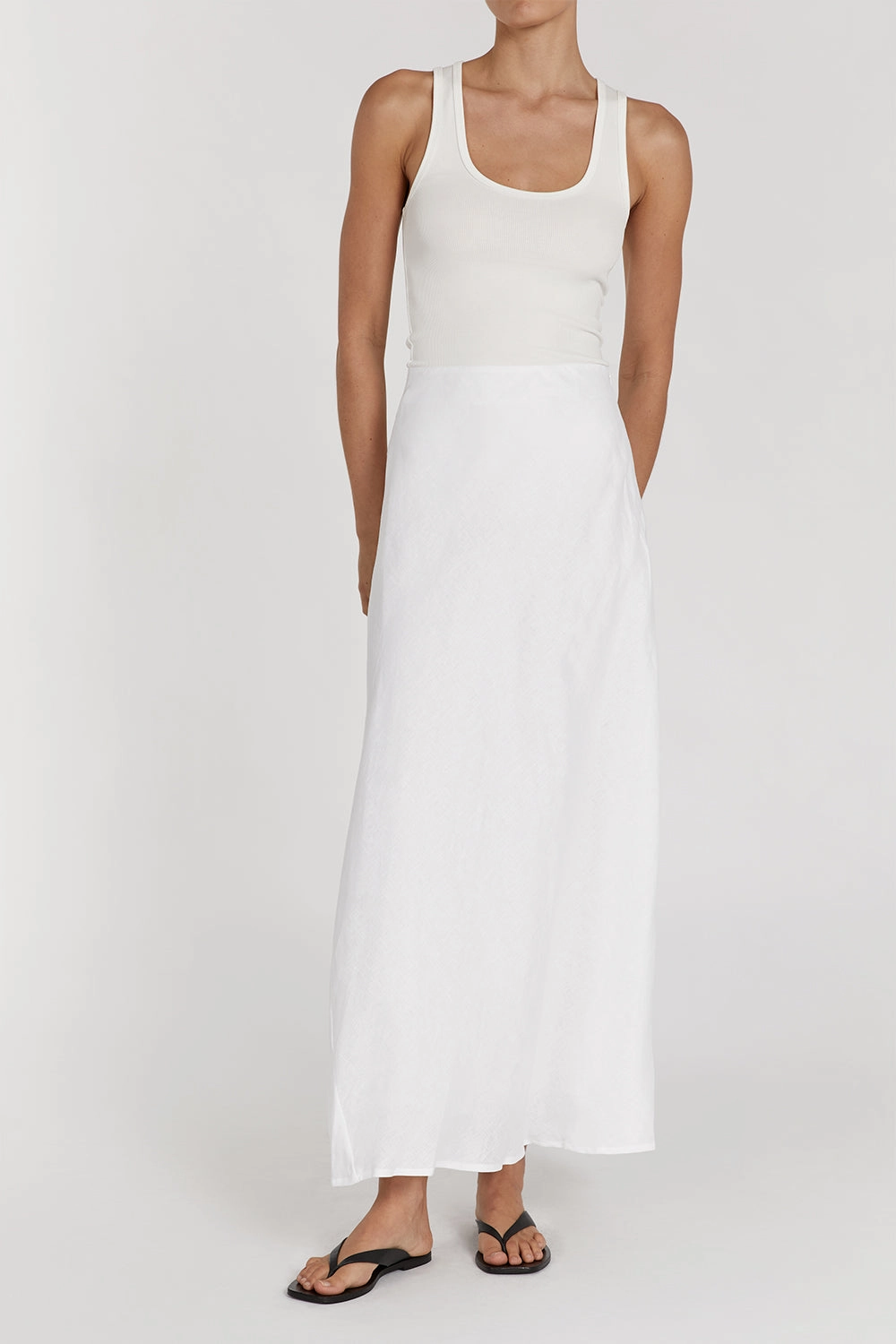 Vegan Material Daily Mood SYRAH WHITE LINEN MIDI SKIRT