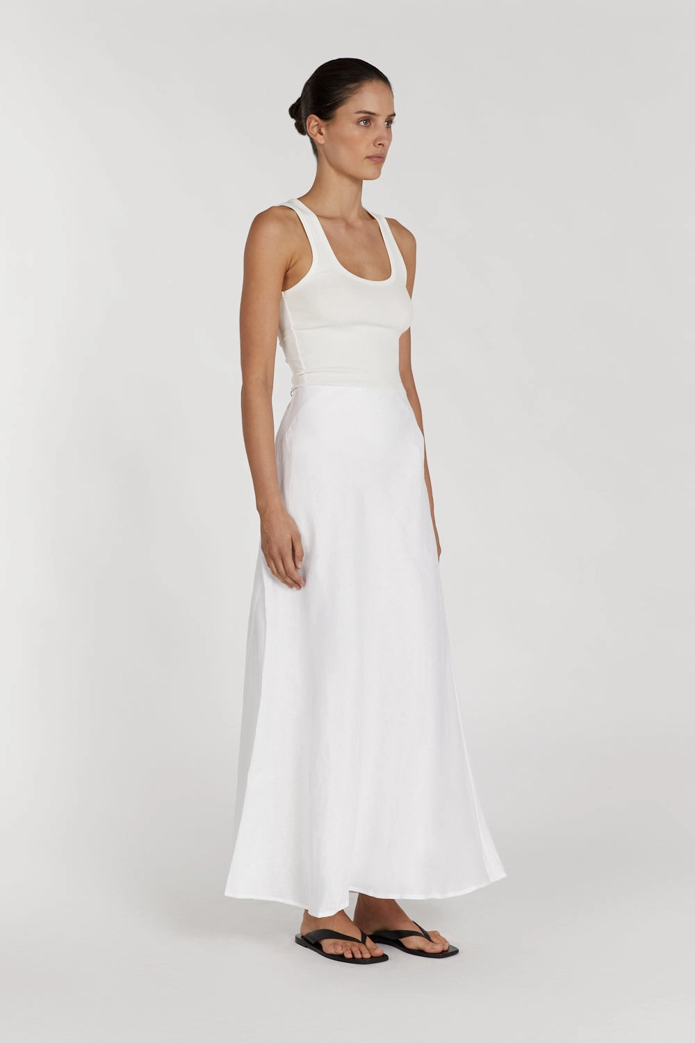 Beach Day SYRAH WHITE LINEN MIDI SKIRT