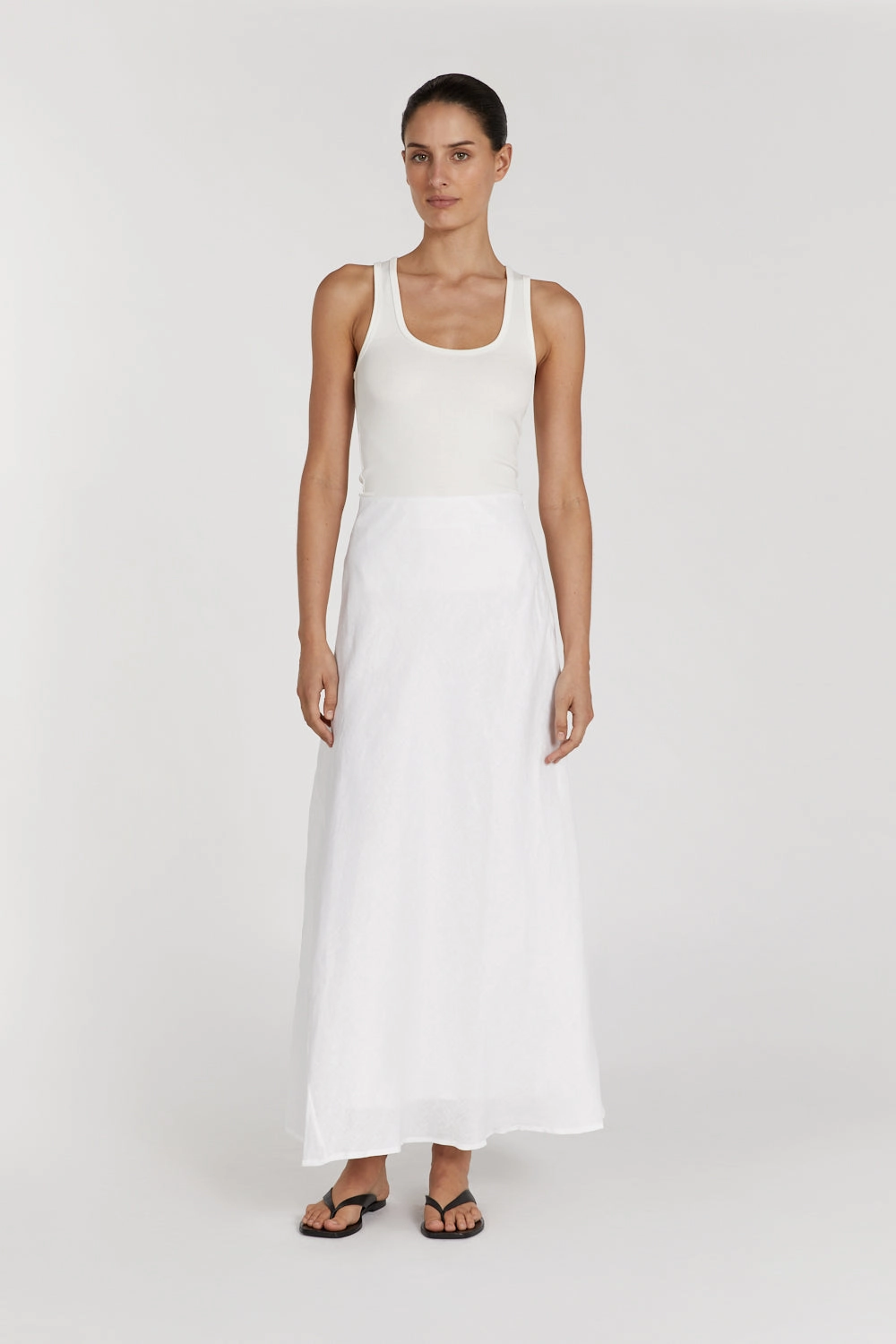 SYRAH WHITE LINEN MIDI SKIRT Tear Resistant Material Airy Comfort