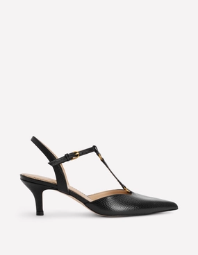 Vintage Pumps Chic Shoes T-Bar Point Heels-Black