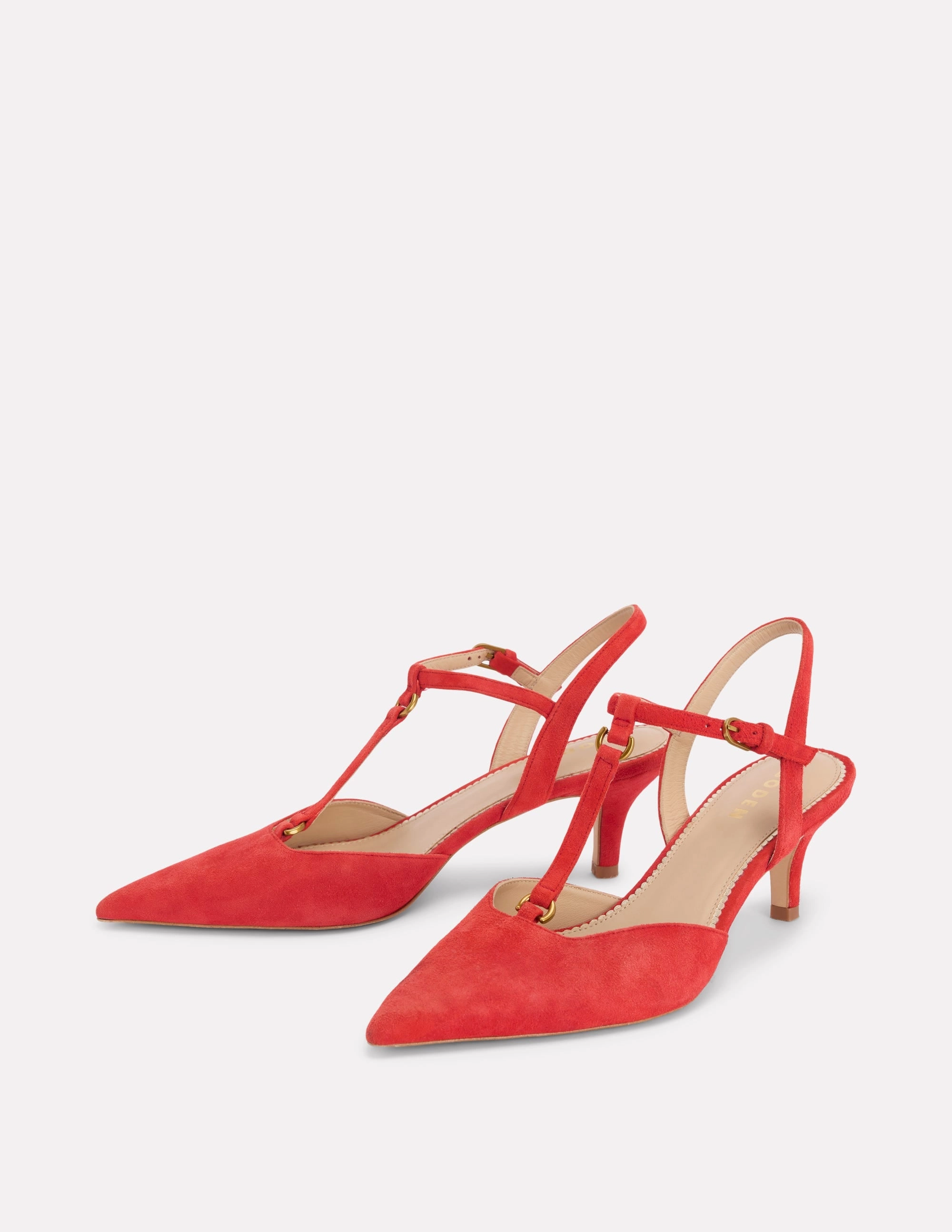 Flirty Mood Pink Stiletto Heels T-Bar Point Heels-Post Box Red