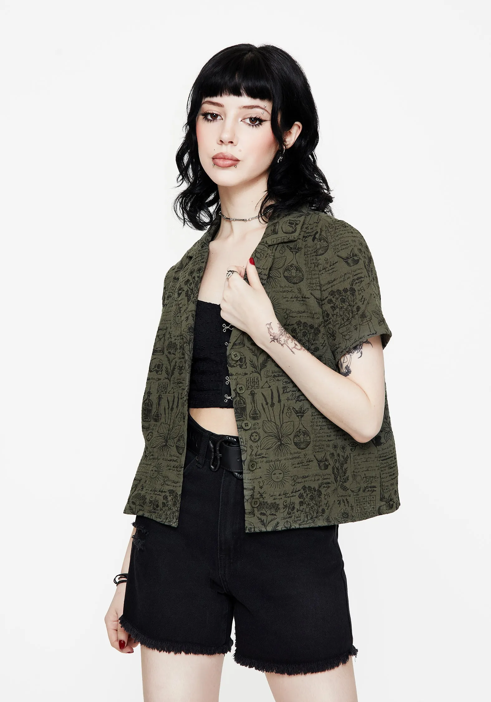 Anti Static Fabric Contemporary Style Taddea Cotton Relaxed Button Up Blouse