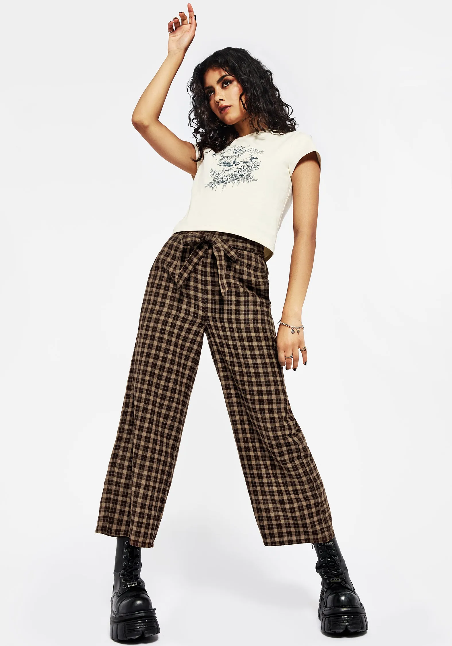 OrganicCottonBlend Gripper Waistband Terra Wide Leg Culotte Trouser - Brown