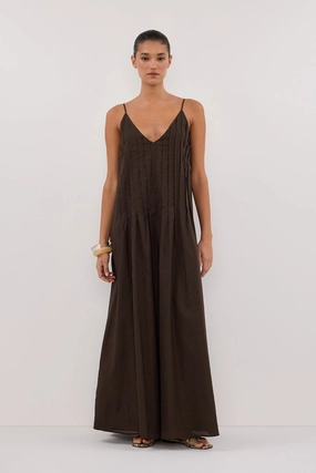 Soft color TAHLIA BITTER CHOC LINEN BLEND MAXI DRESS