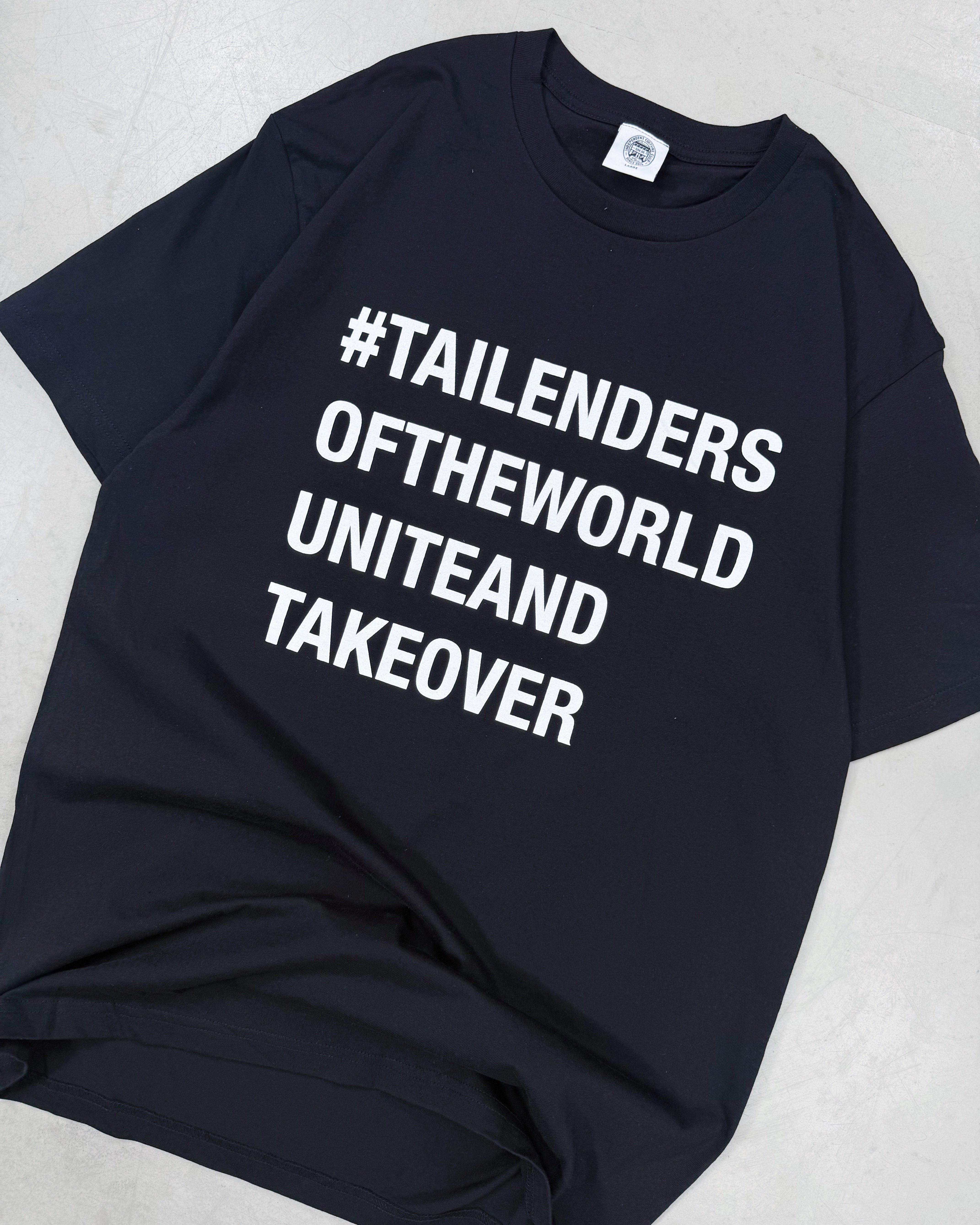 Tailenders 'Unite and Takeover' Tee - Black Minimalist Stitching Chic Outfit