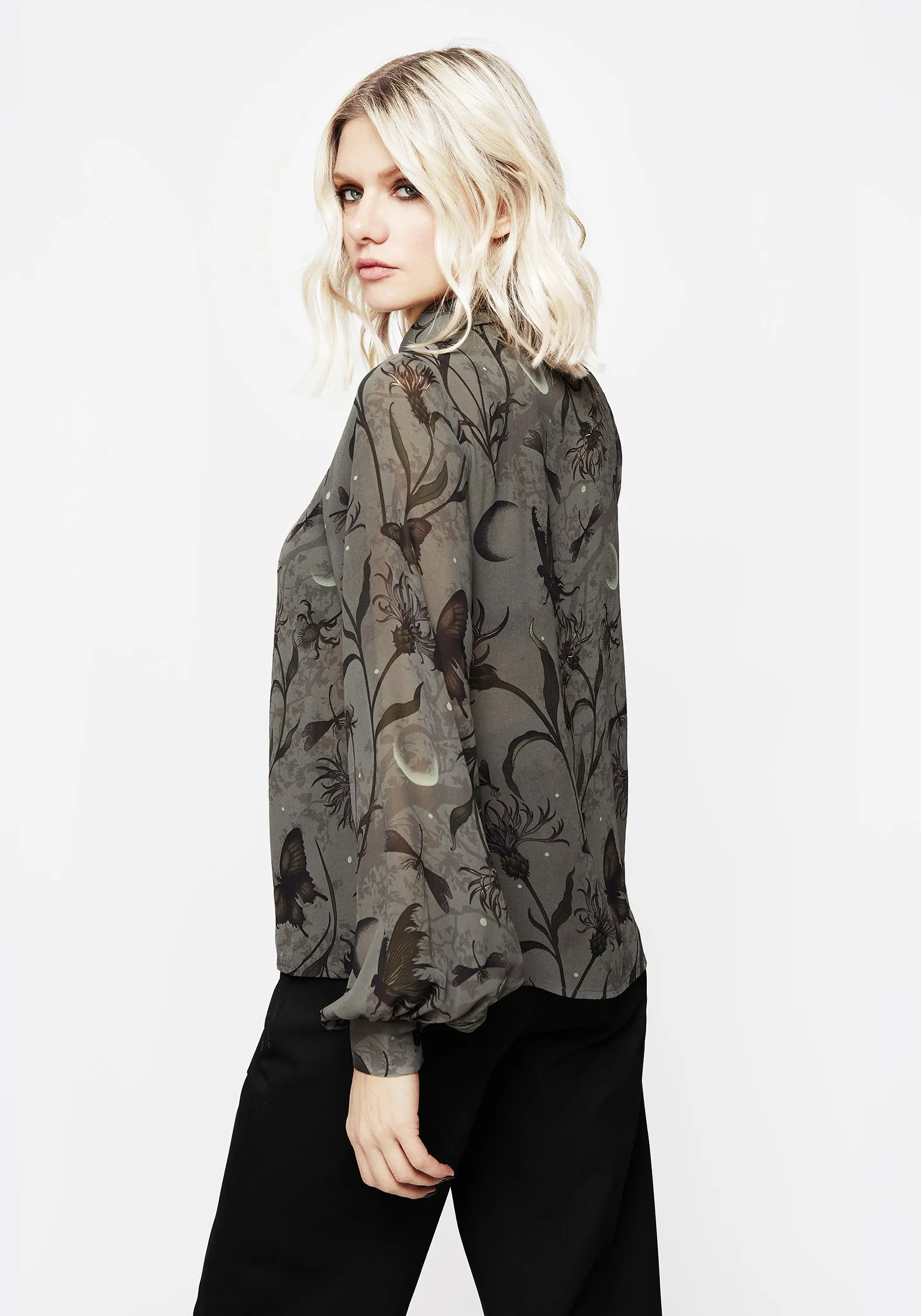 Sheer Panel Gloriana Floral Print Chiffon Shirt