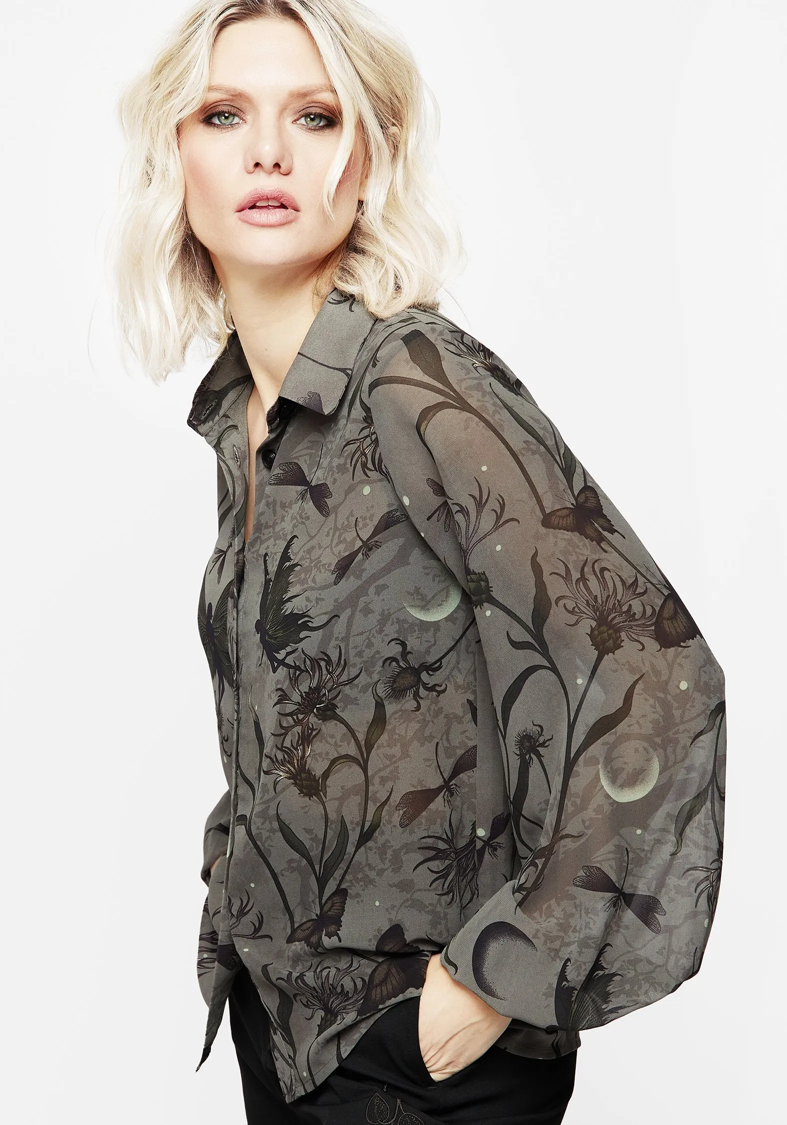 Gloriana Floral Print Chiffon Shirt Comfortable Wear Tall Length