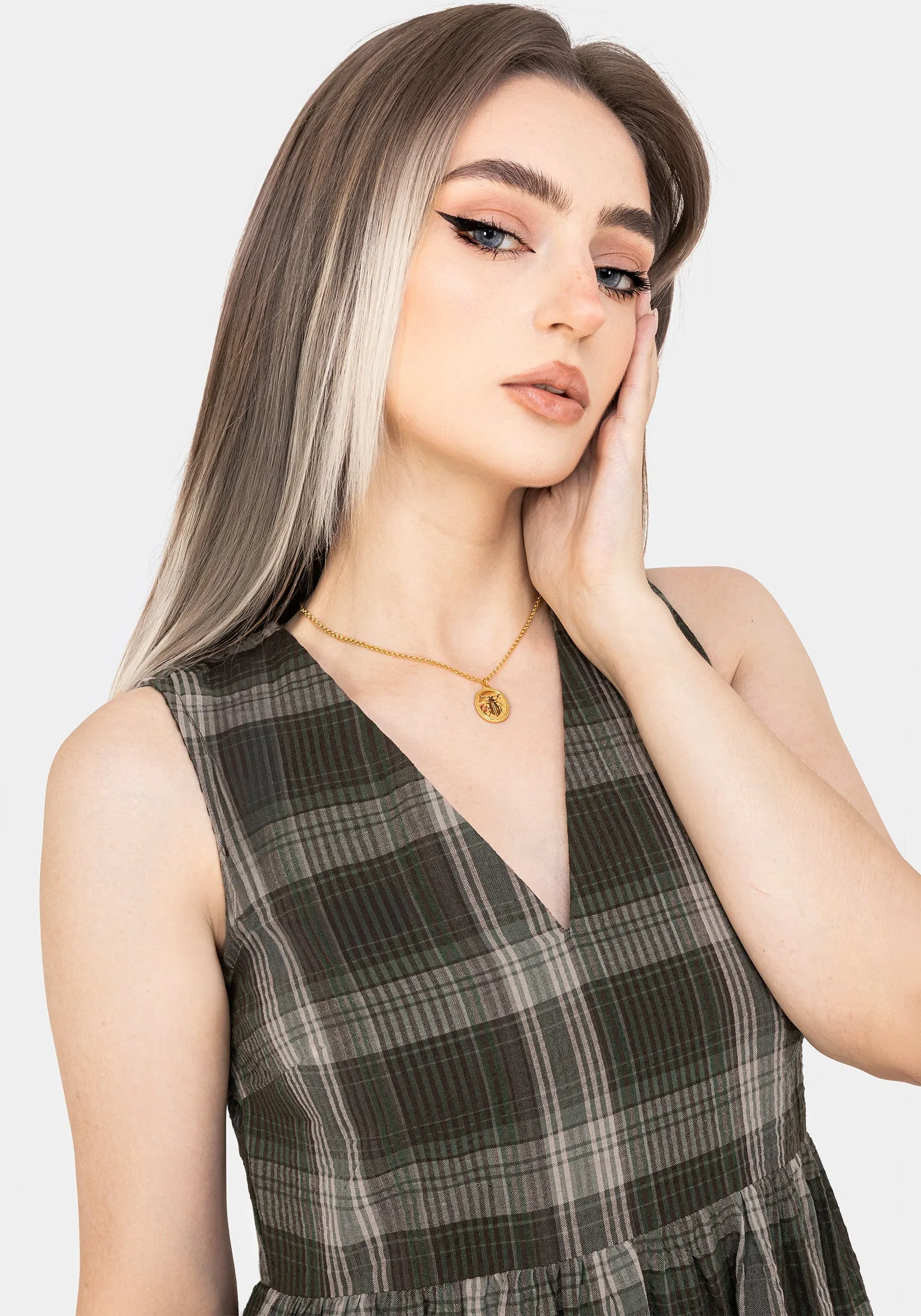 Clara Cotton Check Sleeveless Tiered Smock Midi Dress Sophisticated Cut All Time