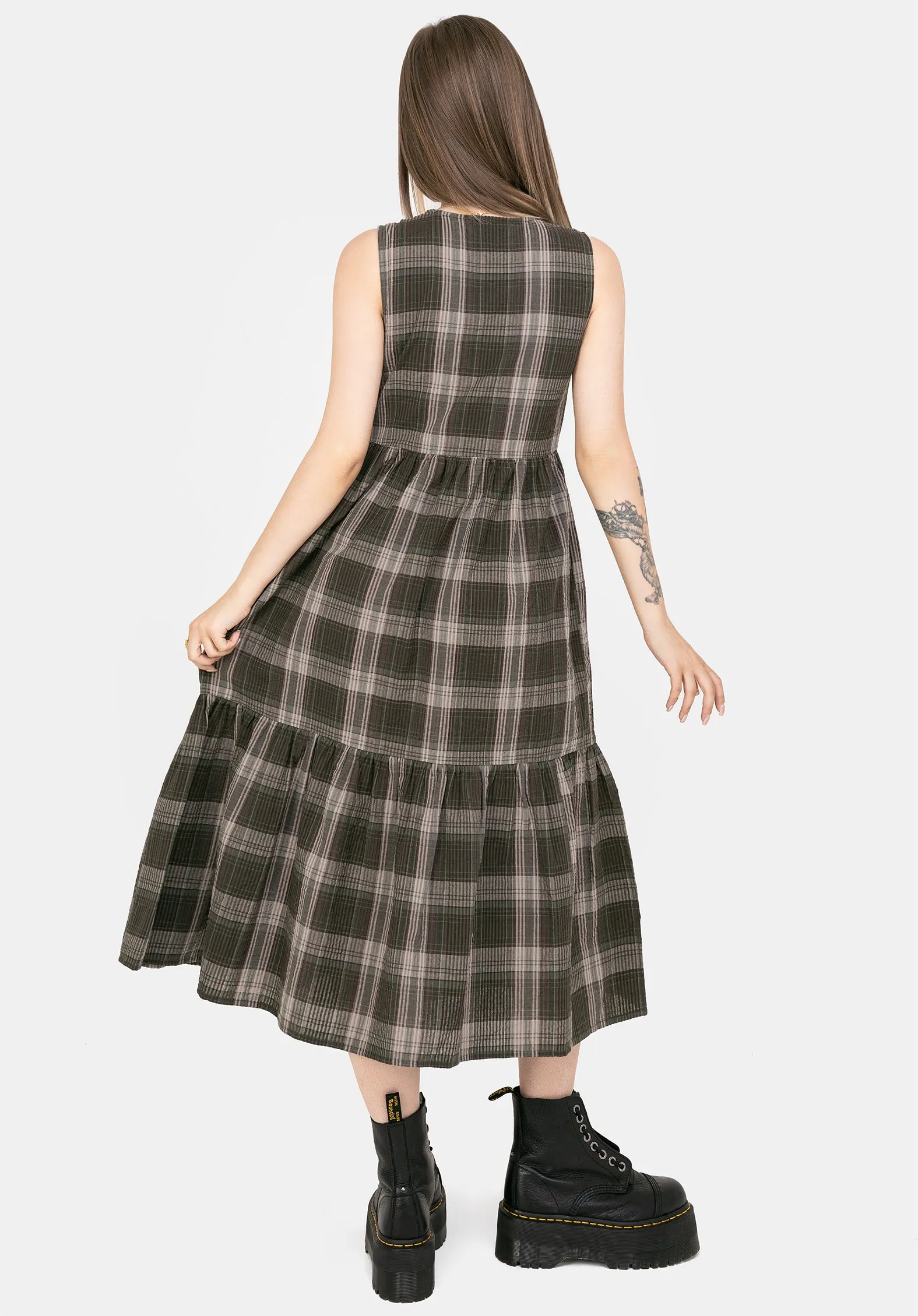Clara Cotton Check Sleeveless Tiered Smock Midi Dress Bold Design