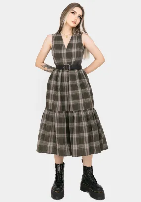 Relaxed Layers Clara Cotton Check Sleeveless Tiered Smock Midi Dress
