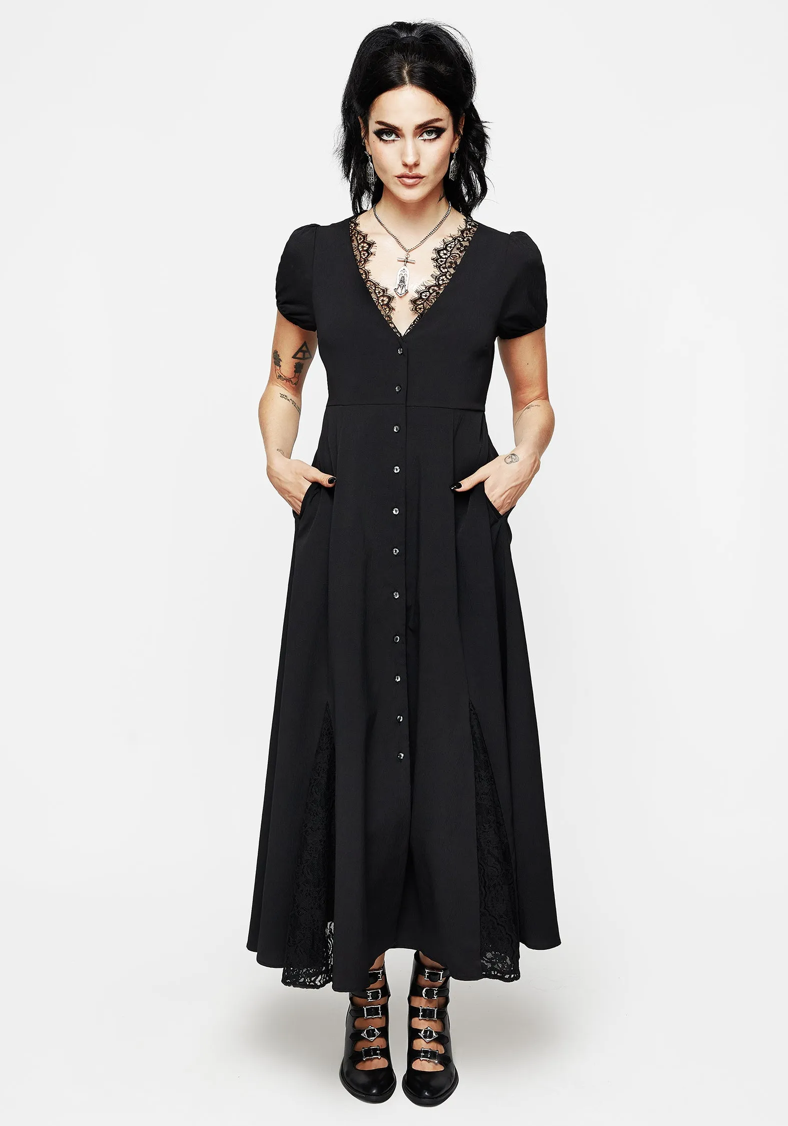 Taissa Floral Lace Button Up Midaxi Dress Simple Spirit