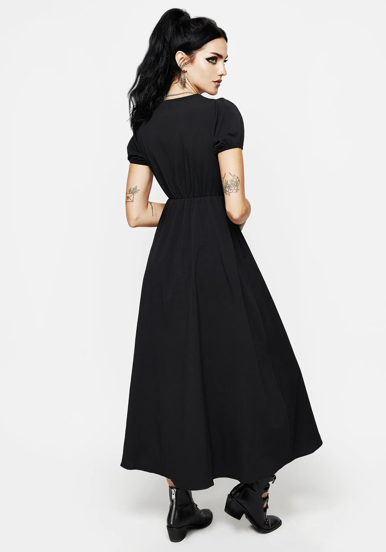 Striped-Pattern Taissa Floral Lace Button Up Midaxi Dress