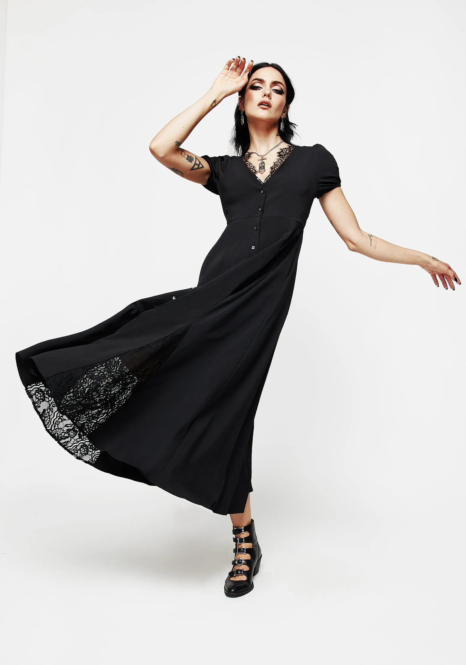 Silk Flow Taissa Floral Lace Button Up Midaxi Dress