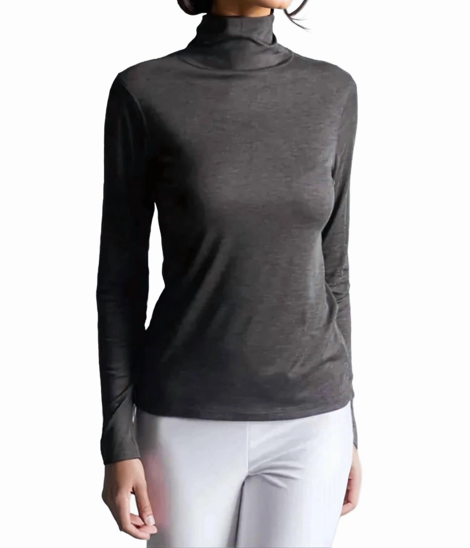 Cozy and Soft Take-Out Turtleneck Shirt In Charcoal Grey