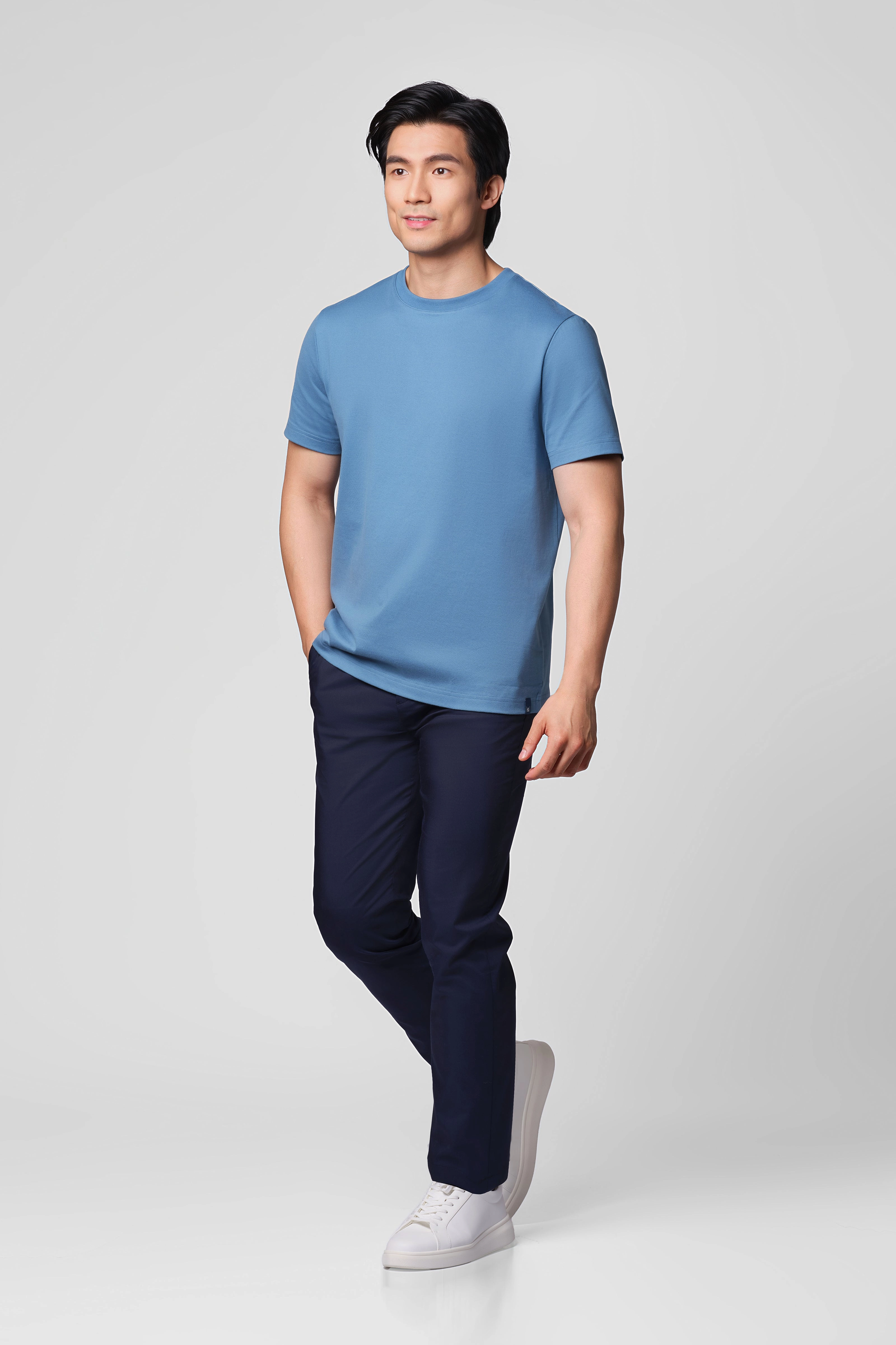 Sustainable Textile ??Frozen in Tones?? Waterless Dye Crew Neck T-Shirt | Arctic Sky BL9035