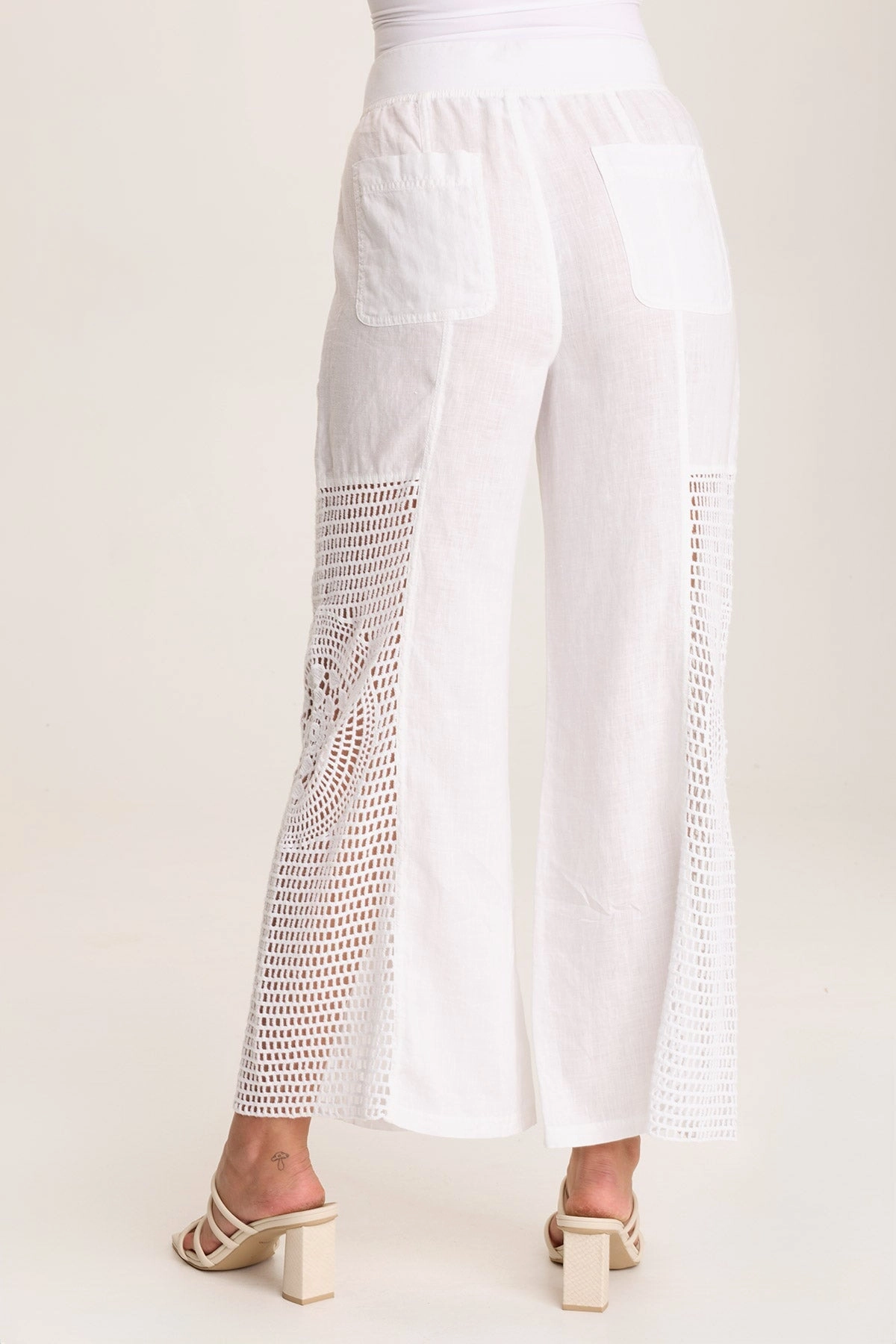 Tangent Linen/Crochet Wide Leg Pant Stretch Panel Versatile Look