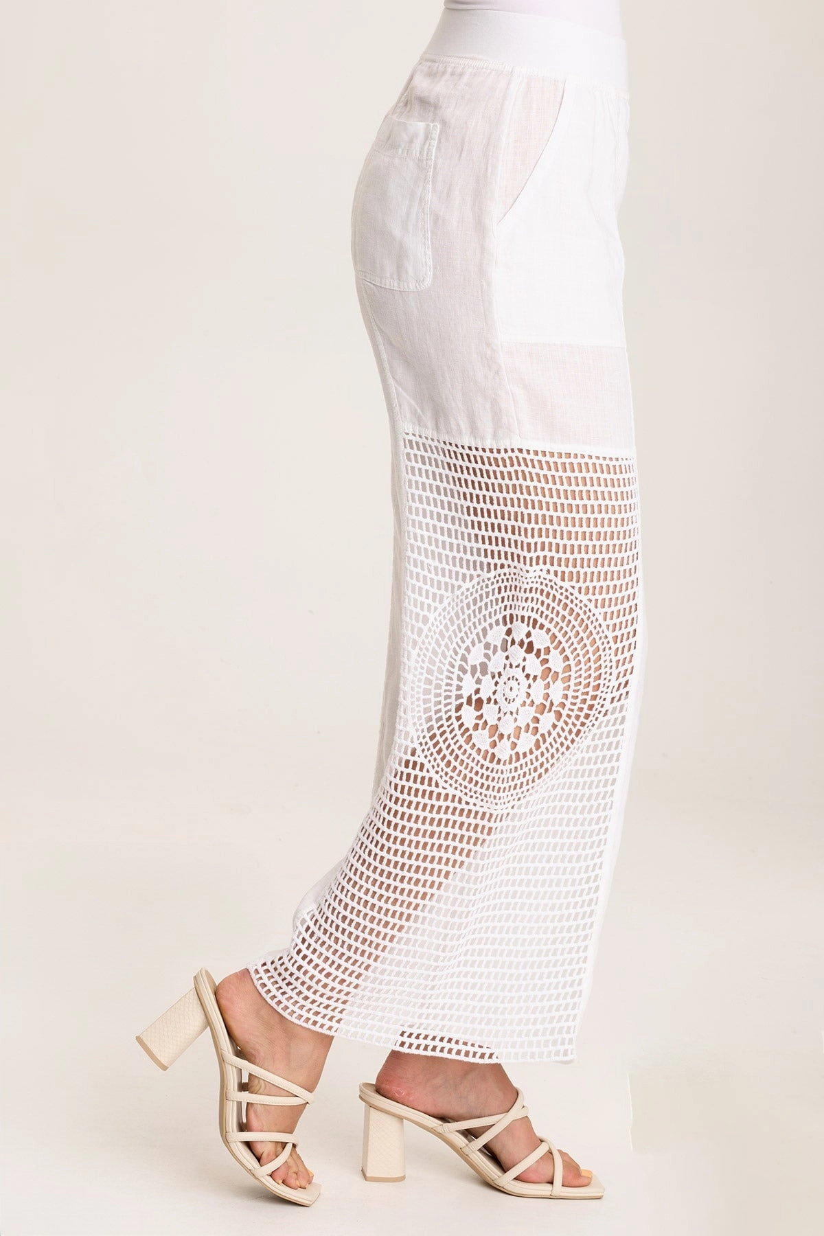 Double Stitched Seams Tangent Linen/Crochet Wide Leg Pant