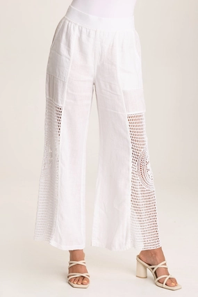 Soft Brush Lining Tangent Linen/Crochet Wide Leg Pant
