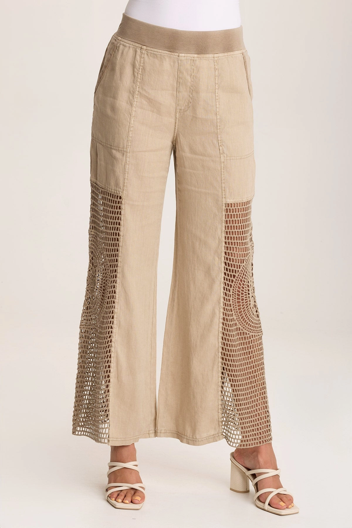Tangent Linen/Crochet Wide Leg Pant Sleek Fit