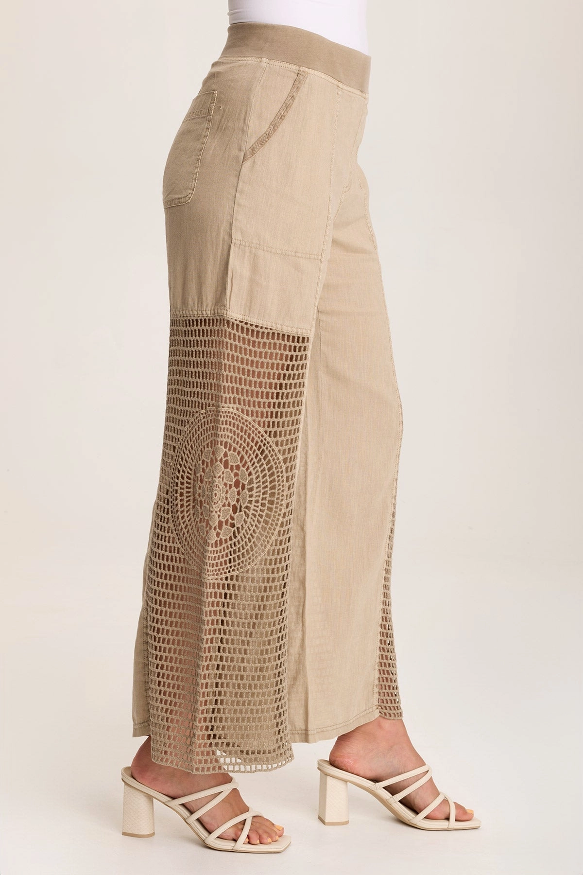 Core Flex Tangent Linen/Crochet Wide Leg Pant