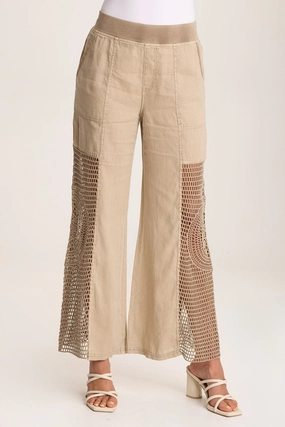 Tangent Linen/Crochet Wide Leg Pant Sleek Fit
