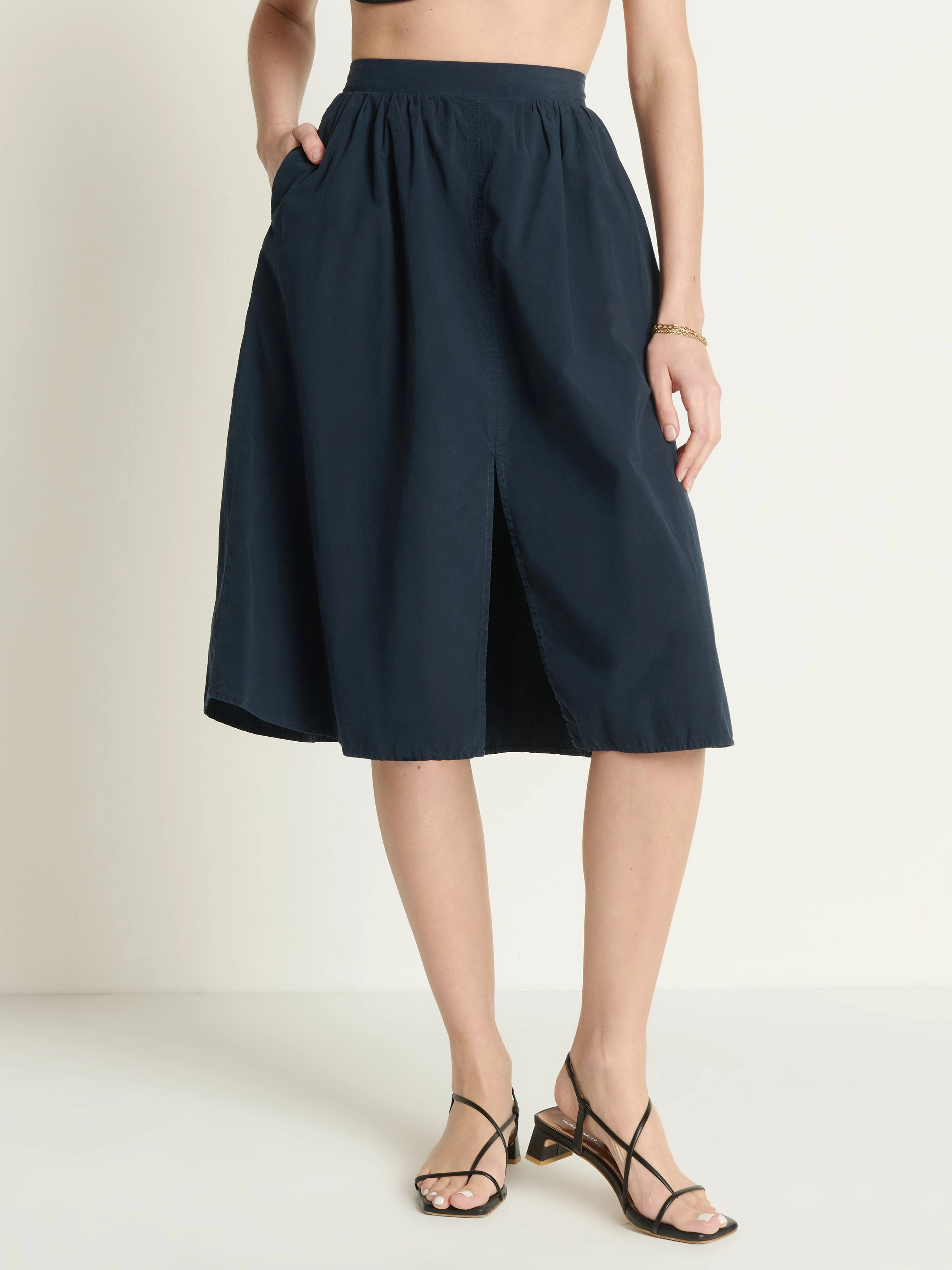 Stretch Fabric Layered Hem Tatiana Midi Skirt