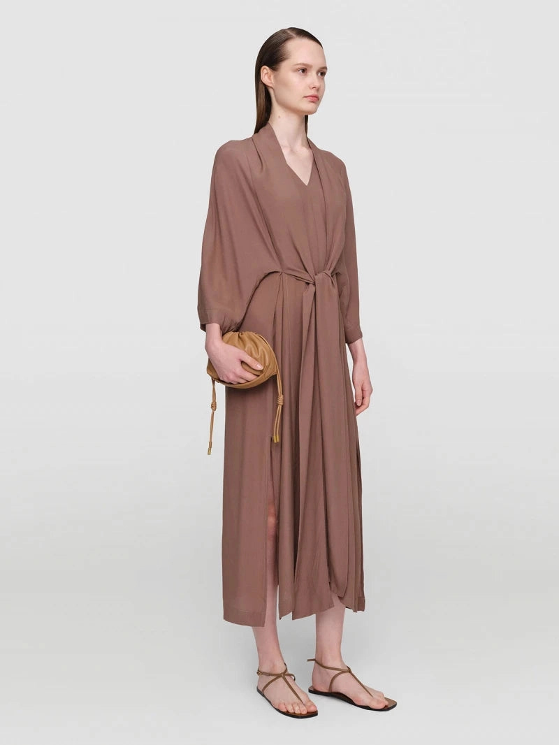 Shirred-Detail Dreamy Texture Taupe Chalayan Viscose Dress