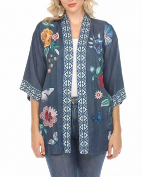 Anti Static Finish Luxe Wear Taymia Kimono In Denim Blue